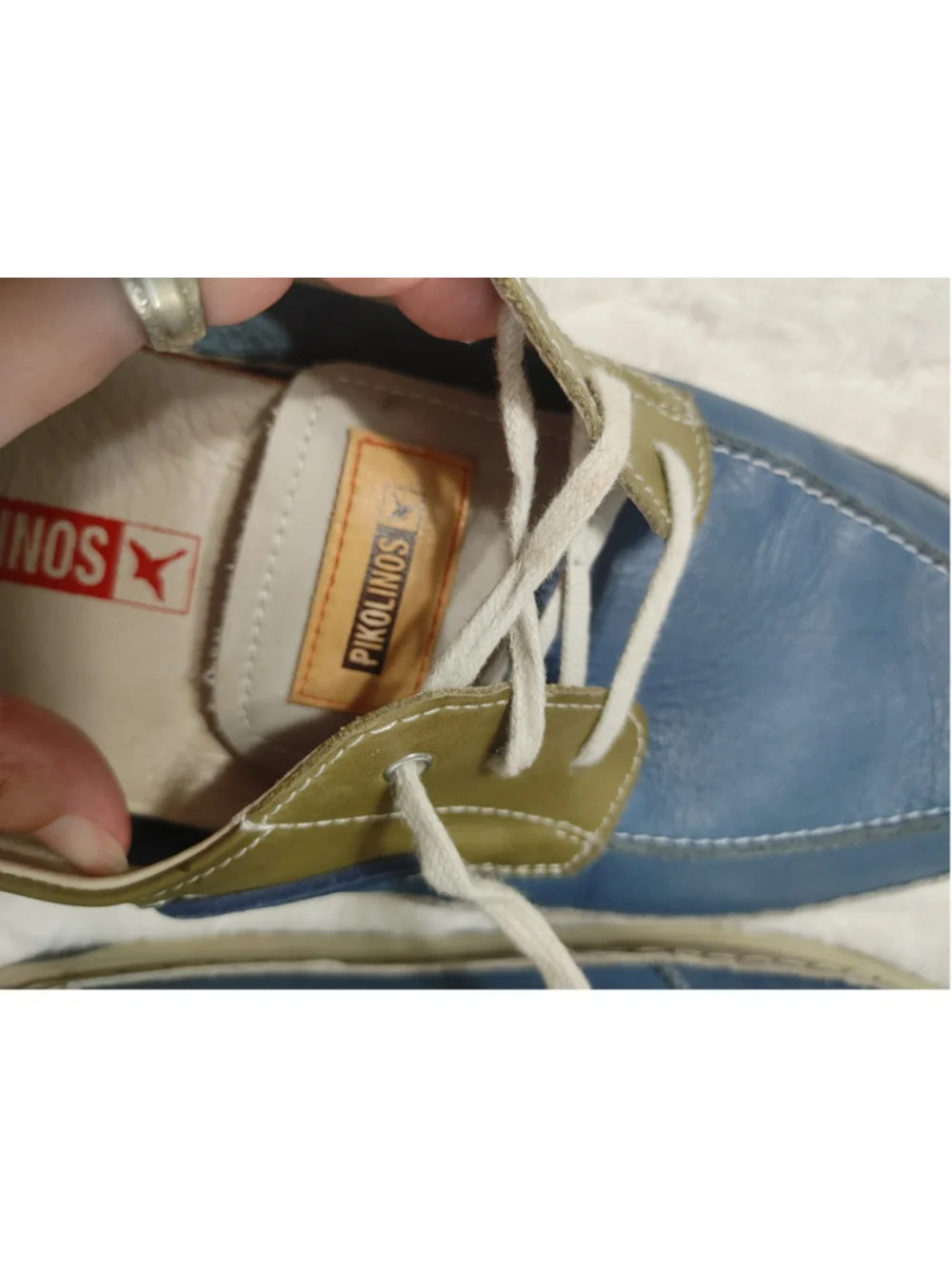 Men's Pikolinos Jucar M4E-1035BFC1 Leather Boat Shoes Blue and Olive 43 (9-9.5)